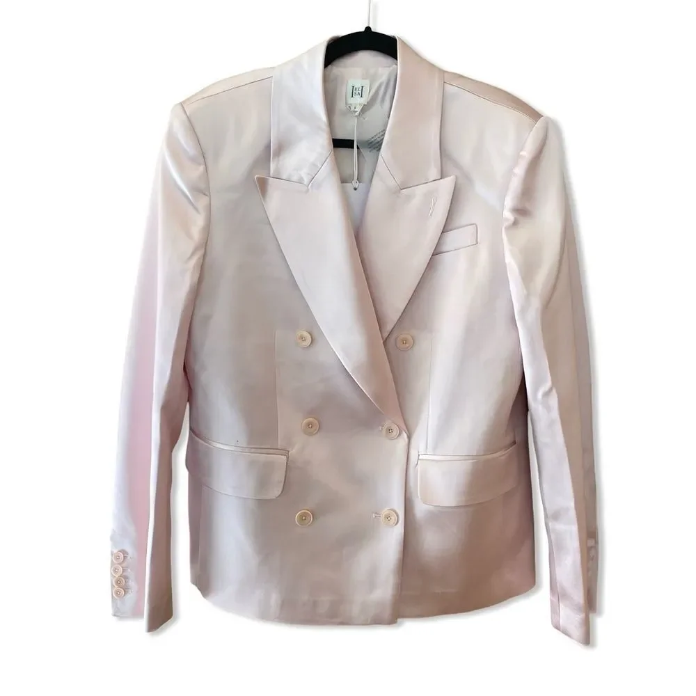 NWT HELSA Heavy Satin Double Breasted Jacket pink blazer Revolve FWRD $398 XS - Picture 8 of 14